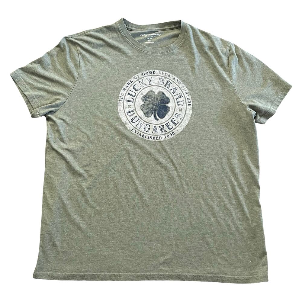 Lucky Brand Dungarees Olive Green Clover Graphic T-shirt Size XXL Unisex Casual